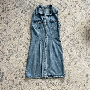 Y2K Vintage 100% Cotton Denim Collared Snap Up Mini Jean Dress 8 Womens